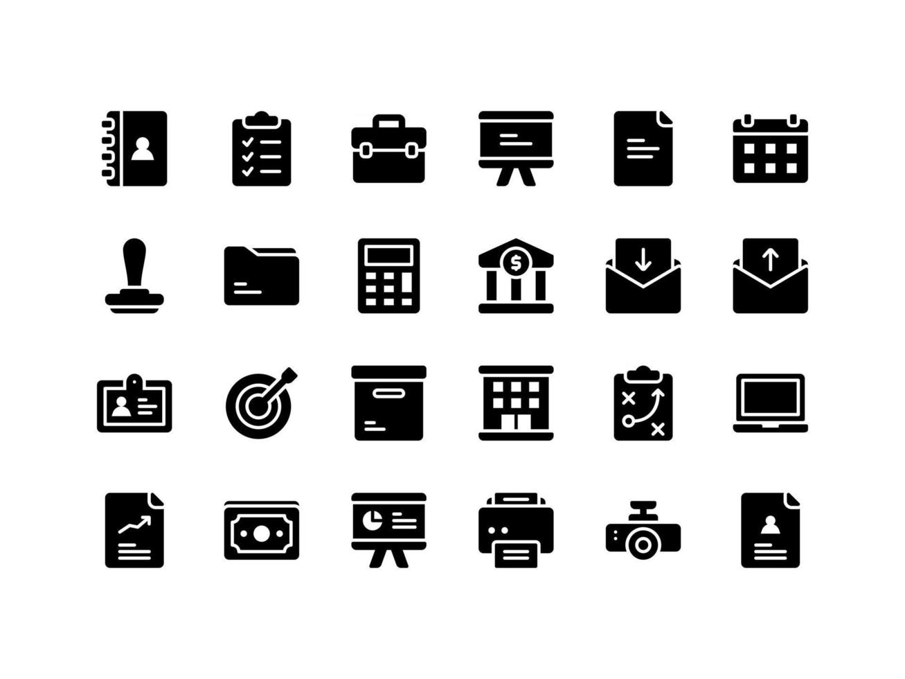 Business and Office Supplies Glyph Icon Set vector