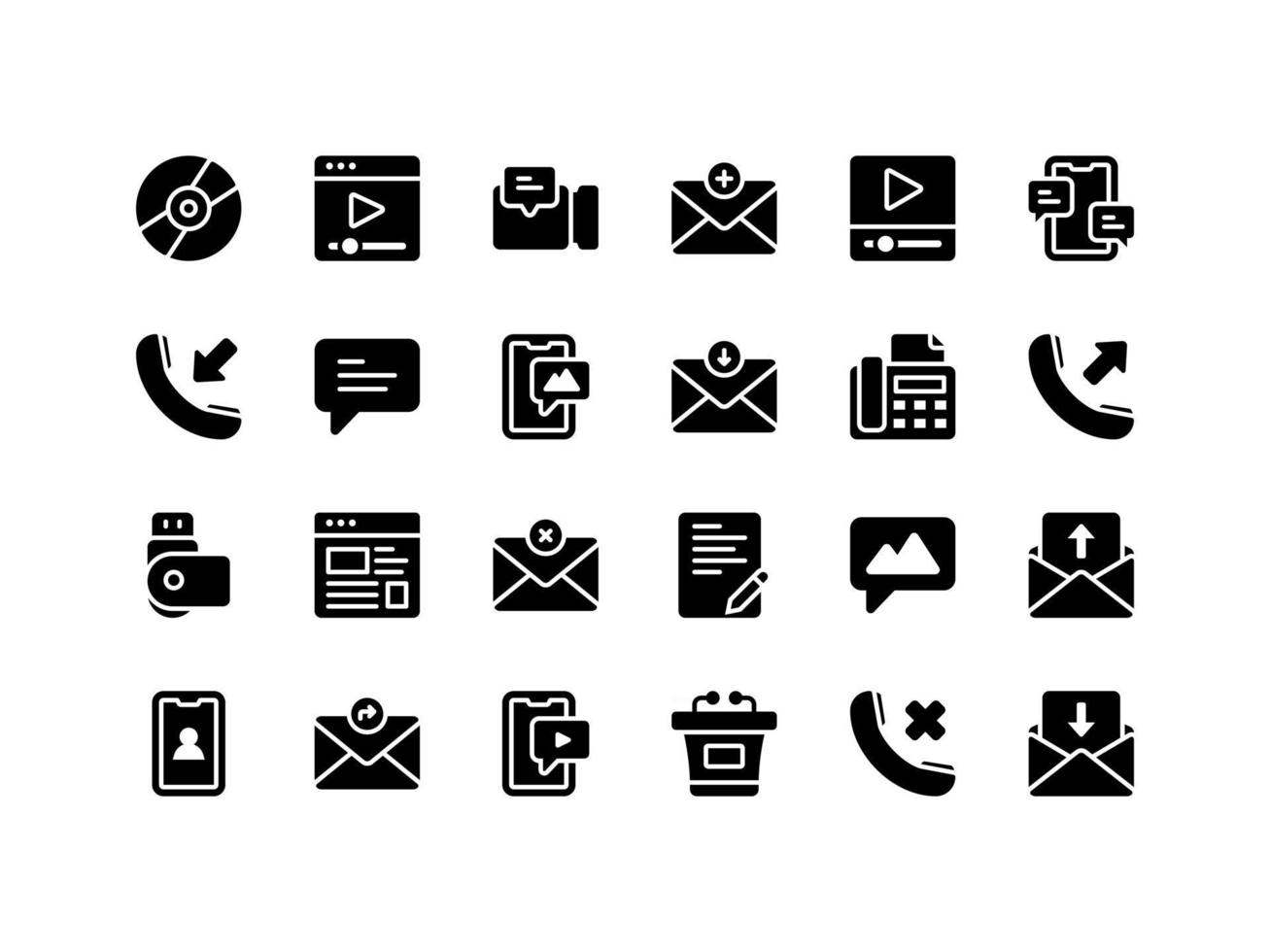 conjunto de iconos de glifo de dispositivos de comunicación vector