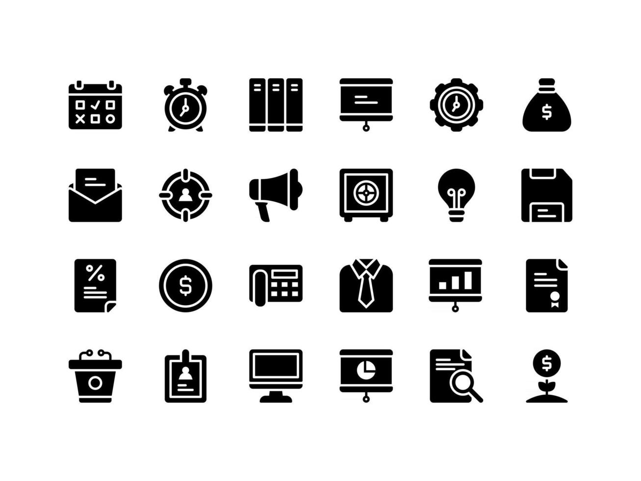 Business and Office Supplies Glyph Icon Set vector