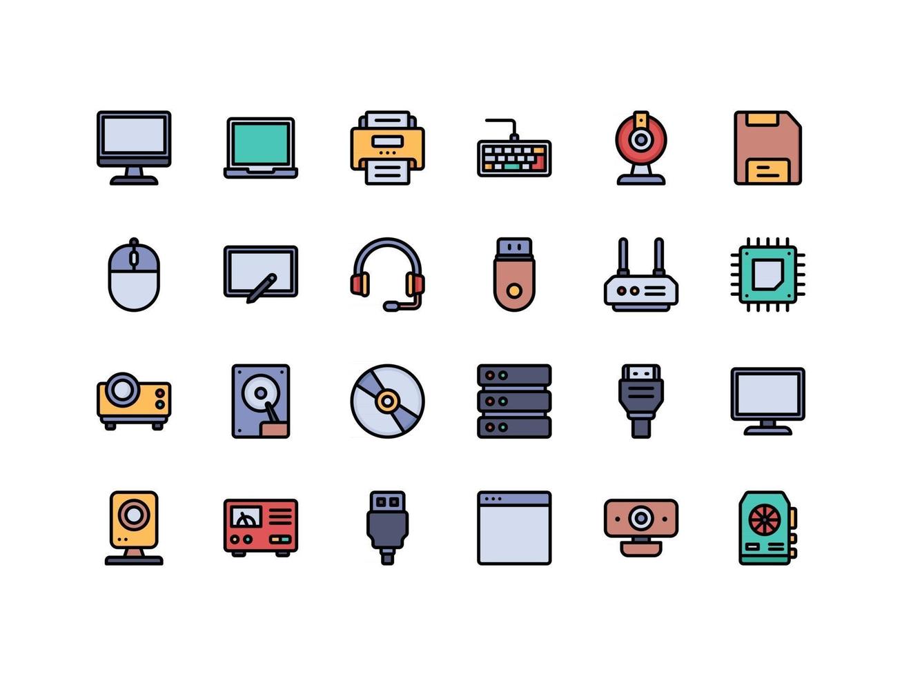 computadora y él conjunto de iconos de color lineal vector
