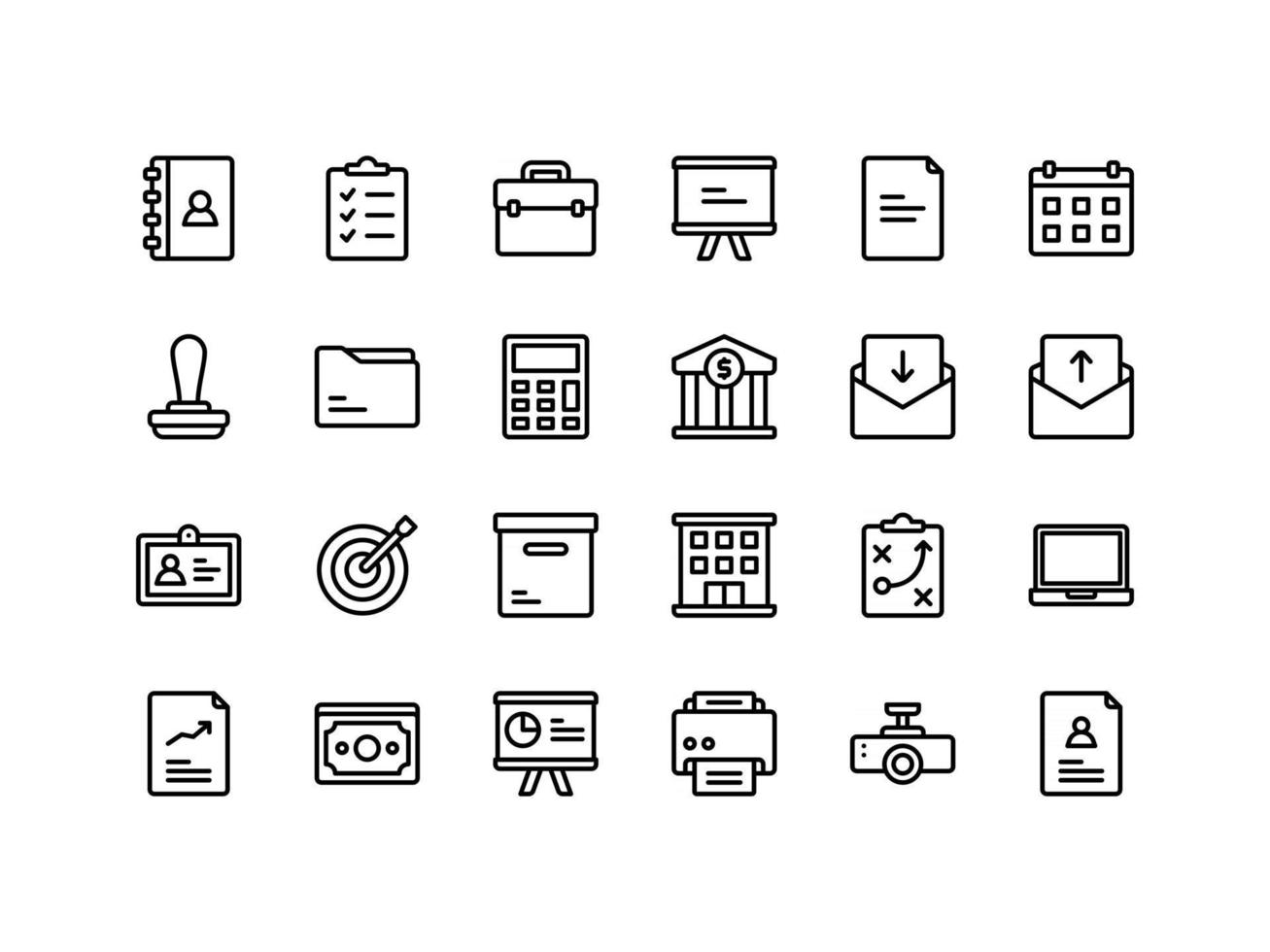 Business and Office Supplies Outline Icon Set vector