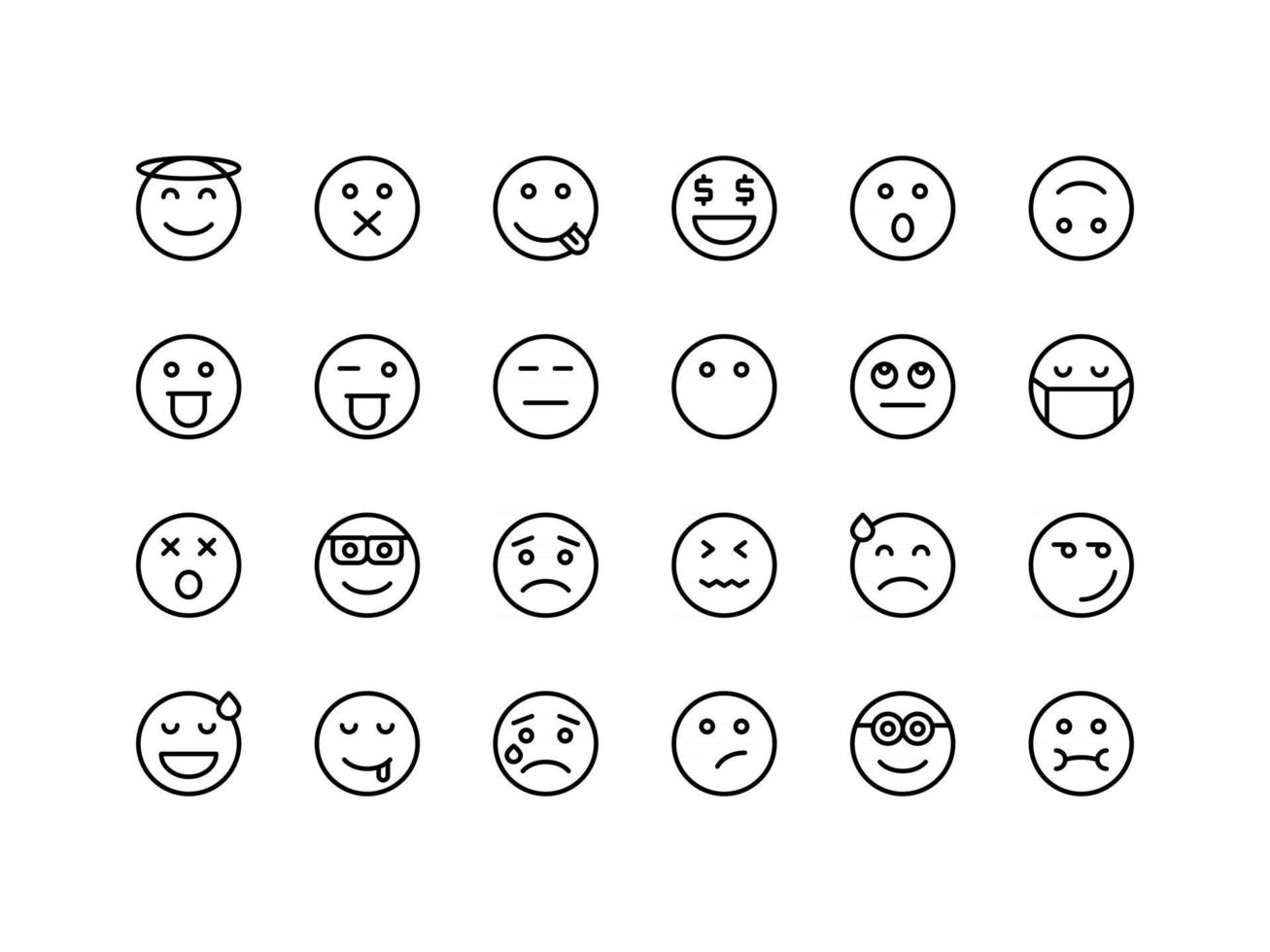 Emoticon and Emoji Outline Icon Set vector