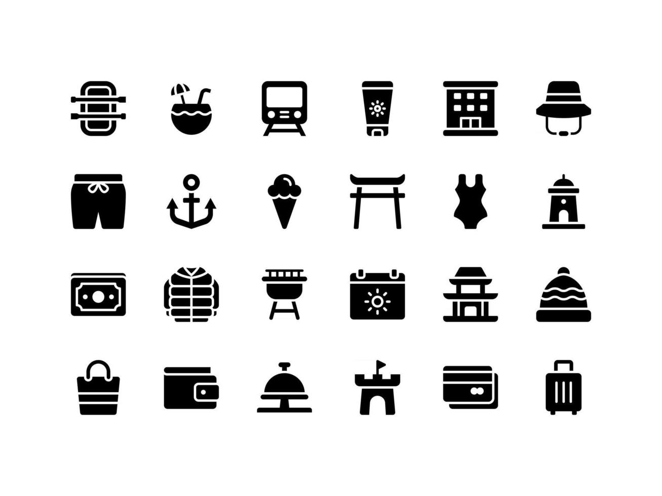 Vacation and Travel Glyph Icon Set vector
