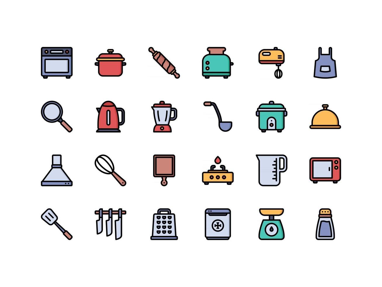 conjunto de iconos de color lineal de equipos de cocina vector