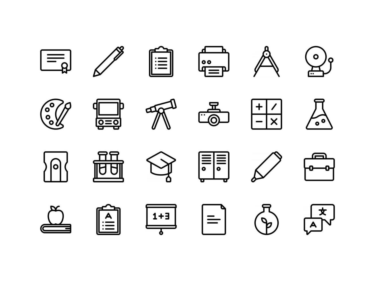 School and Education Outline Icon Set vector