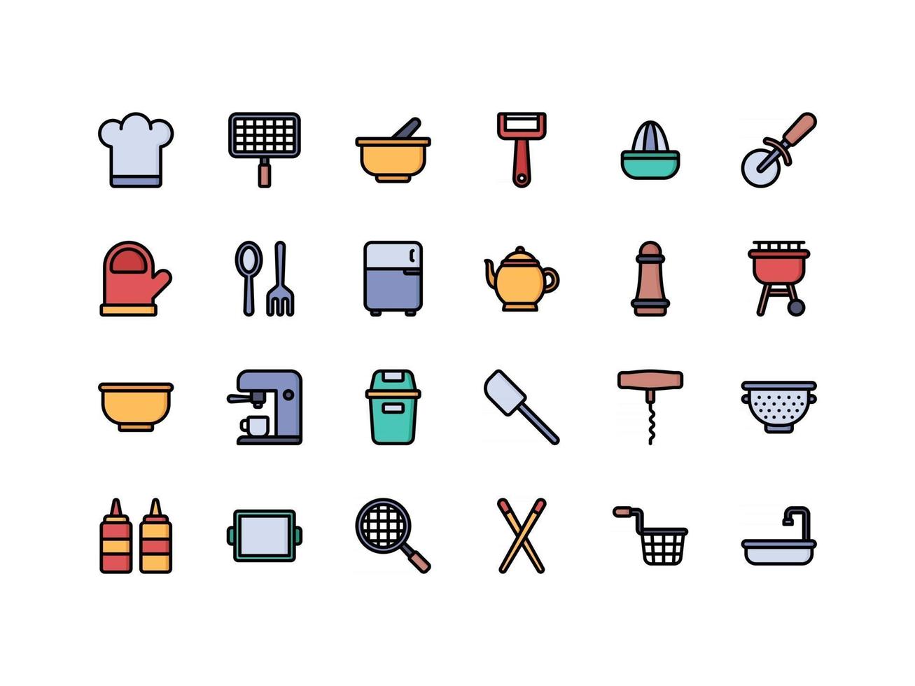 Kitchen Equipment Lineal Color Icon Set vector