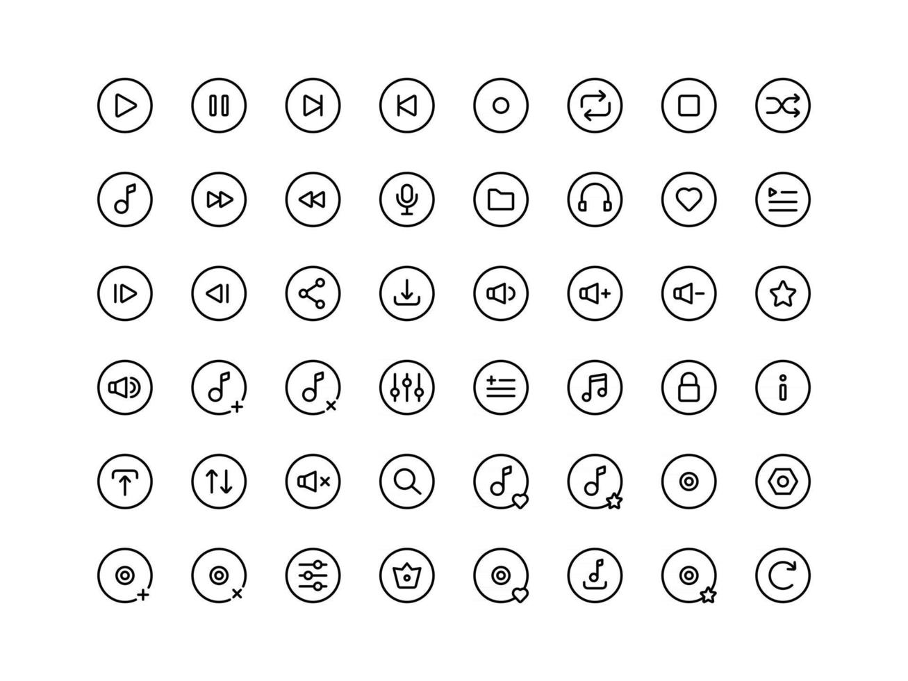 Music Player Buttons Outline Icon Set vector