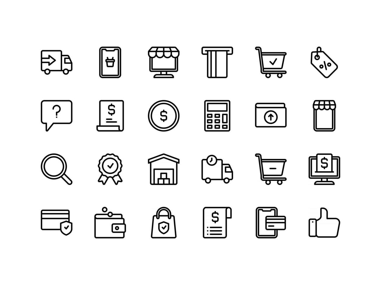 E-commerce and Shopping Outline Icon Set vector