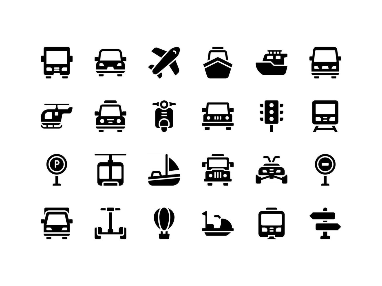 transporte y vehículos glifo conjunto de iconos vector