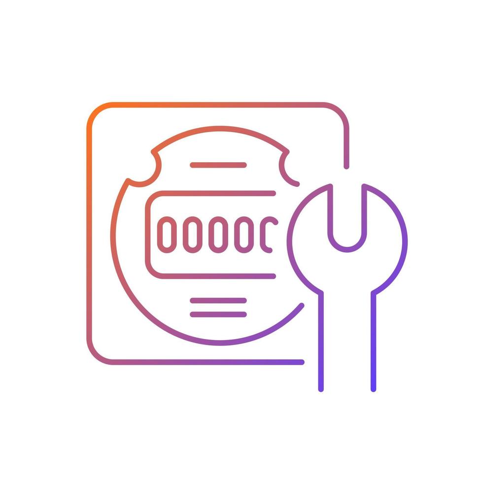 Electrical meter repair gradient linear vector icon. Clock-like device installation. Energy meter maintenance. Thin line color symbols. Modern style pictogram. Vector isolated outline drawing