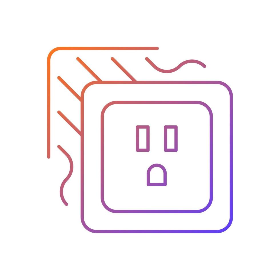 Loose outlet gradient linear vector icon. Electricity flow disruption. Fire hazard risk. Faulty electrical outlet. Thin line color symbols. Modern style pictogram. Vector isolated outline drawing
