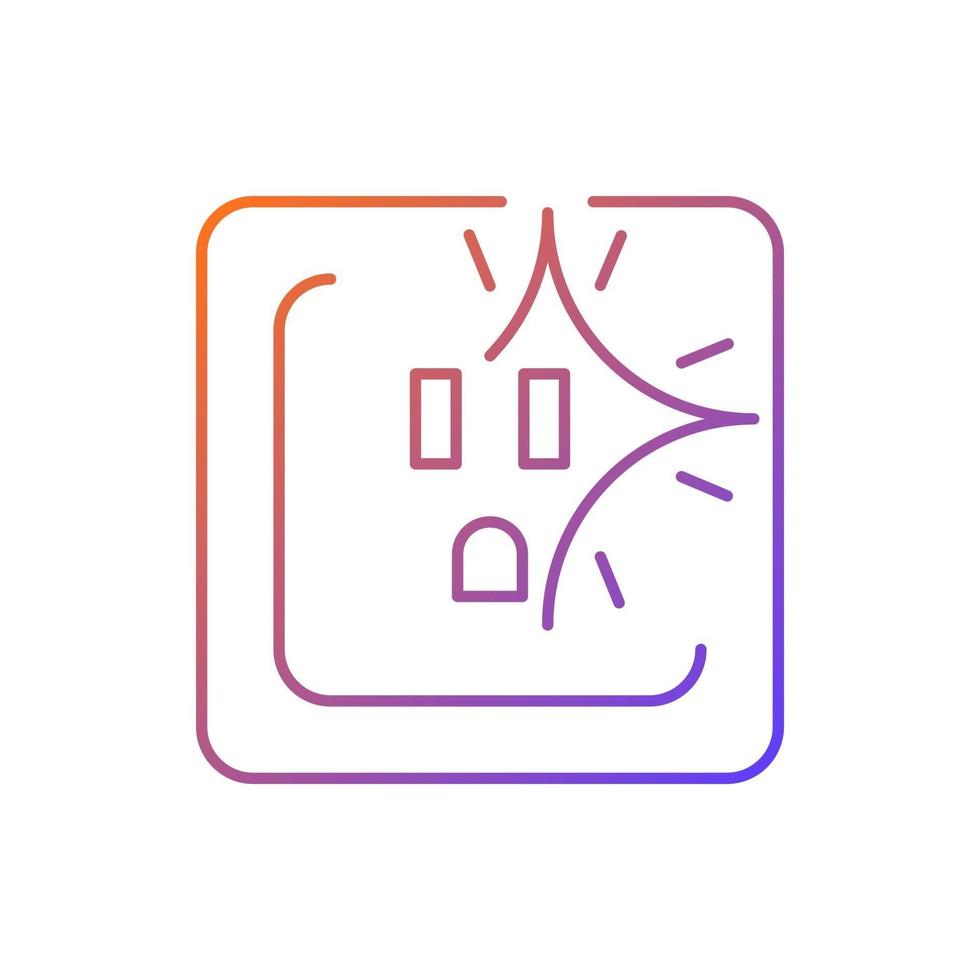 Sparking outlet gradient linear vector icon. Short circuit. Crackling sounds. Faulty wiring. Water exposure. Thin line color symbols. Modern style pictogram. Vector isolated outline drawing