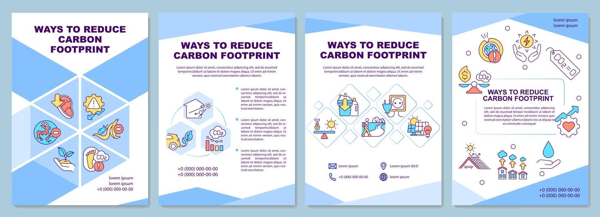 Plantilla de folleto de formas de reducción de la huella de carbono. cambio climático. folleto, folleto, impresión de folletos, diseño de portada con iconos lineales. diseños vectoriales para presentaciones, informes anuales, páginas publicitarias vector
