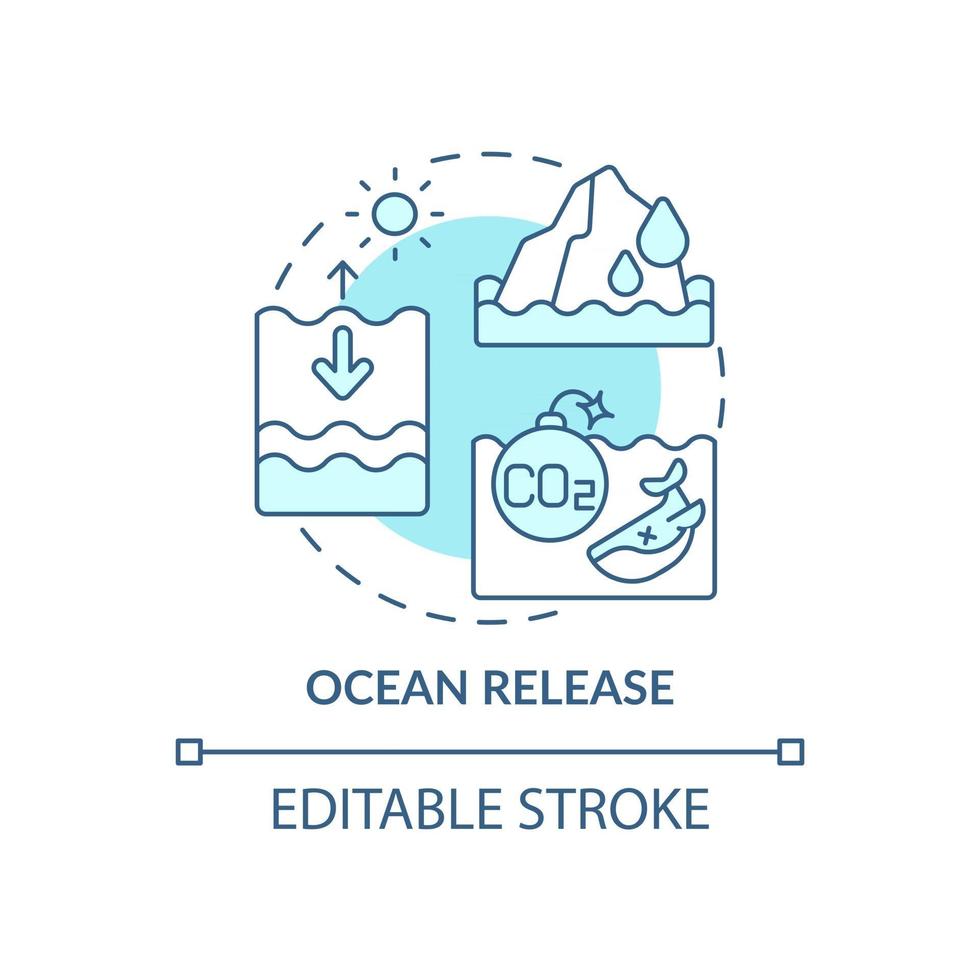 Ocean release concept icon. Natural carbon emissions abstract idea thin line illustration. Ocean warming effects. Marine ecosystems degradation. Vector isolated outline color drawing. Editable stroke