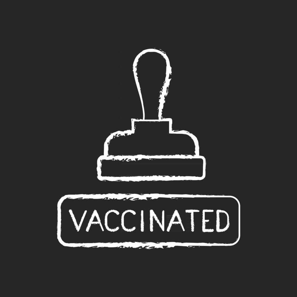 Vaccinated stamp chalk white icon on black background vector