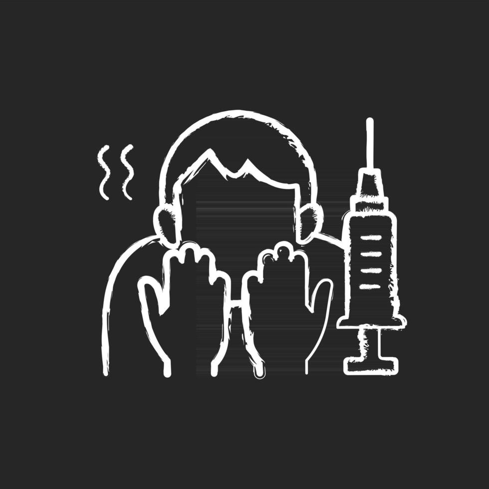 Fear of vaccination chalk white icon on black background vector