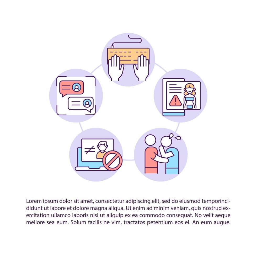 Reporting hurtful content concept line icons with text vector