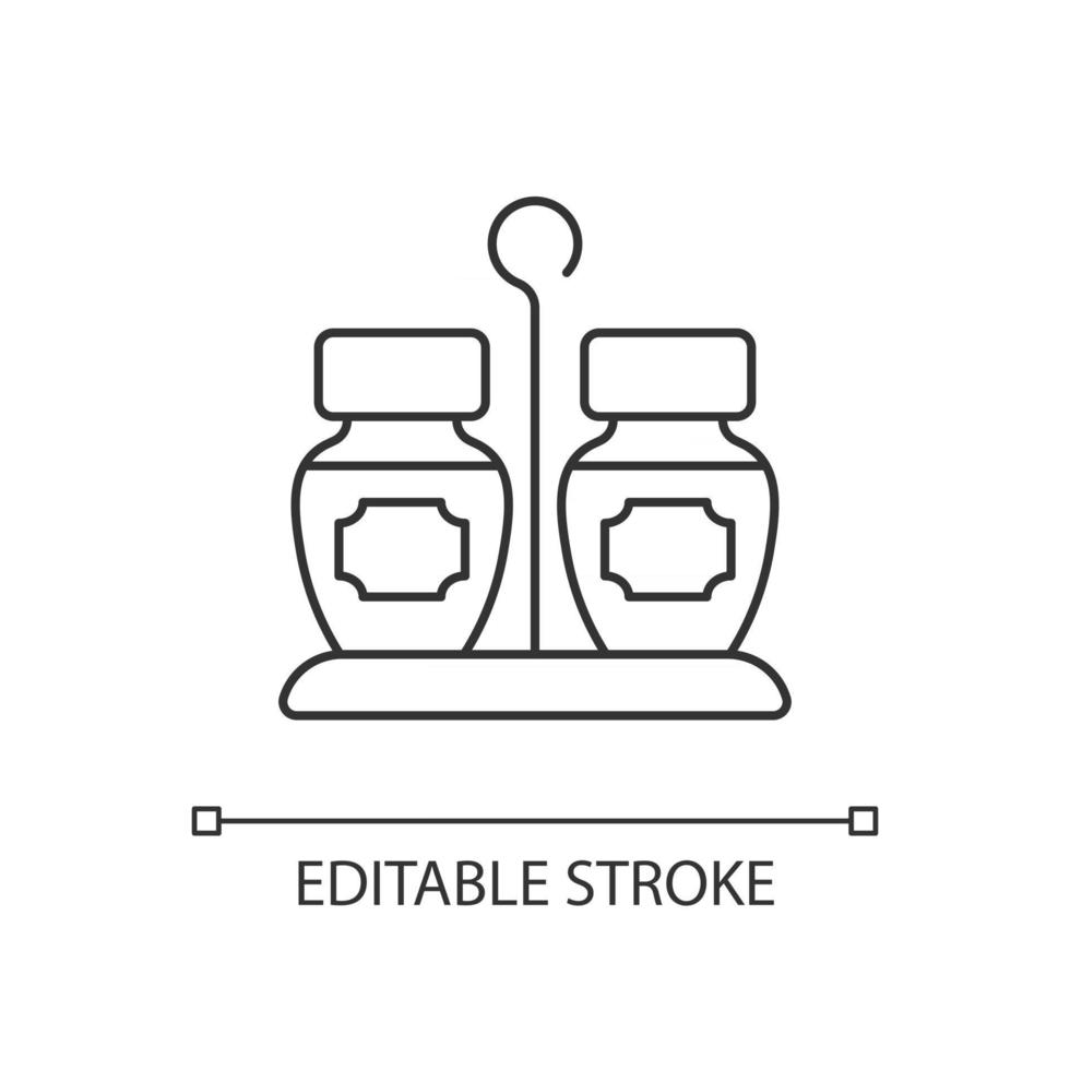 Condiments set linear icon. Matched group of containers. Place for storing salt and pepper. Thin line customizable illustration. Contour symbol. Vector isolated outline drawing. Editable stroke