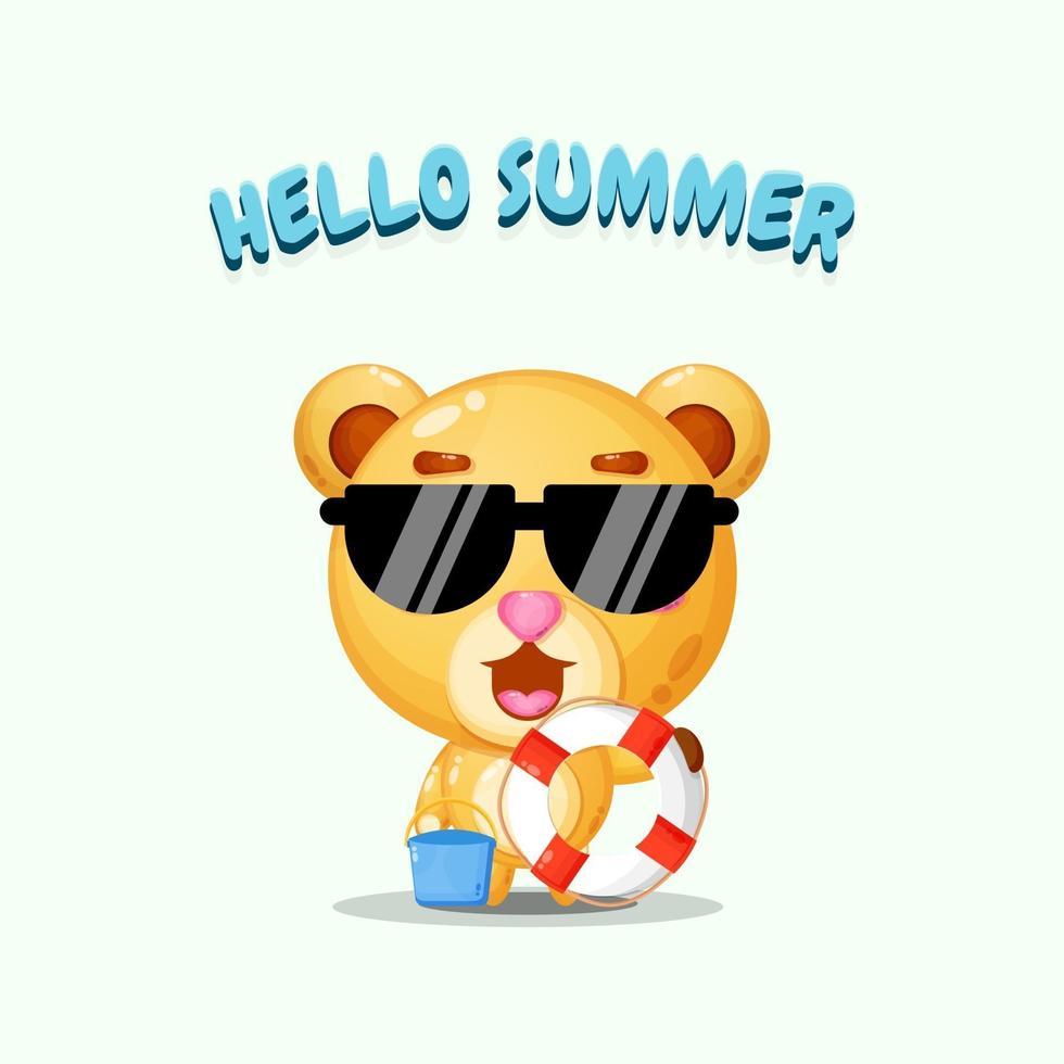 Cute bear carrying a float with summer greetings vector