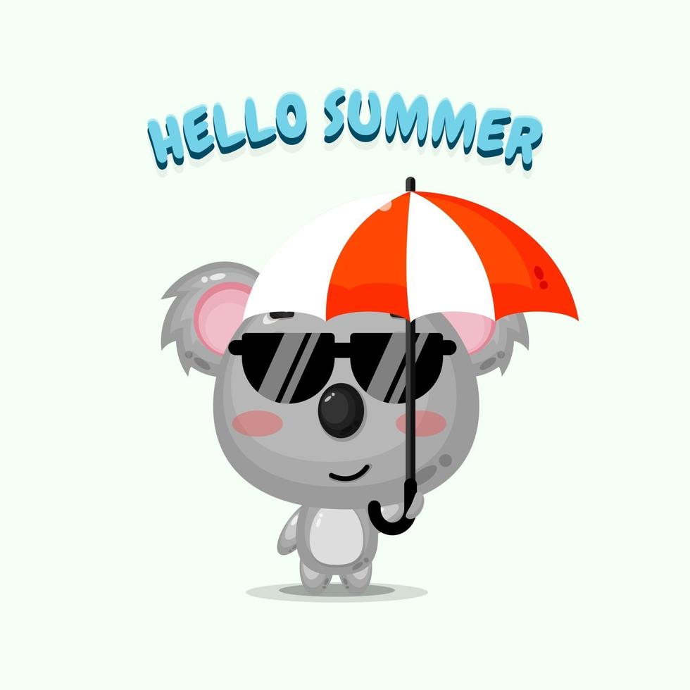 linda mascota koala con paraguas con saludos de verano vector