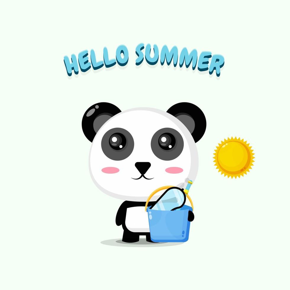 Cute panda mascot carrying a bucket with summer greetings vector