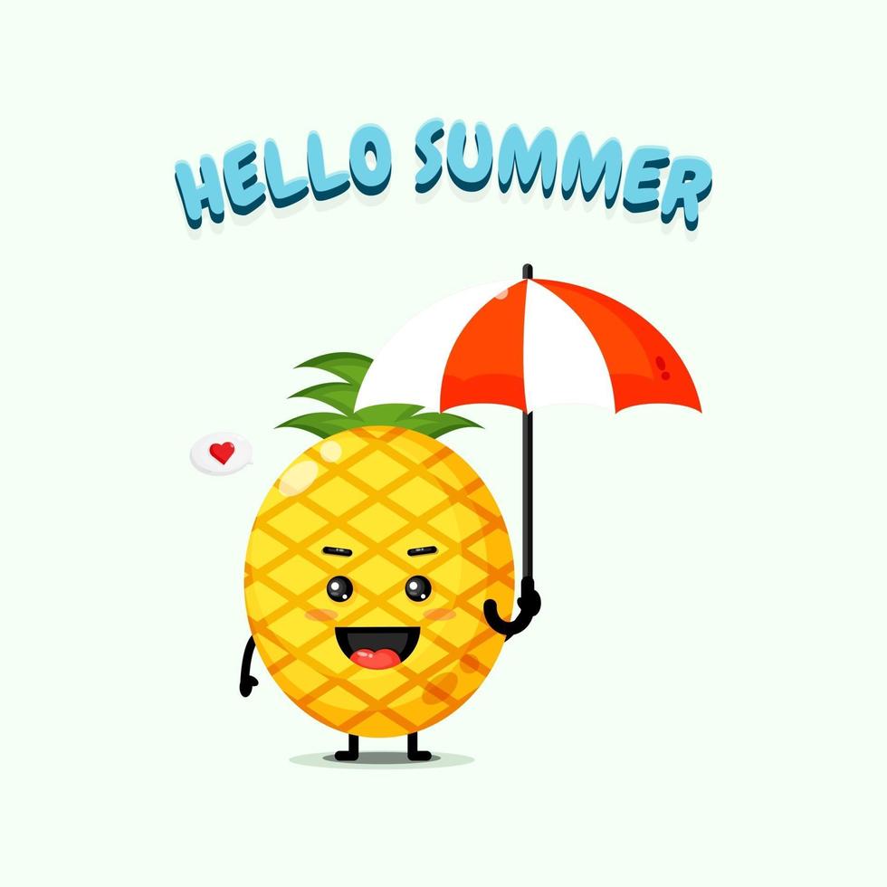 Linda mascota de piña con paraguas en verano vector