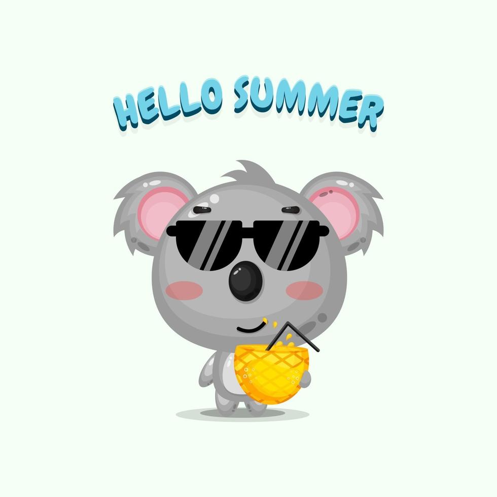 linda mascota koala que lleva jugo de piña con saludos de verano vector