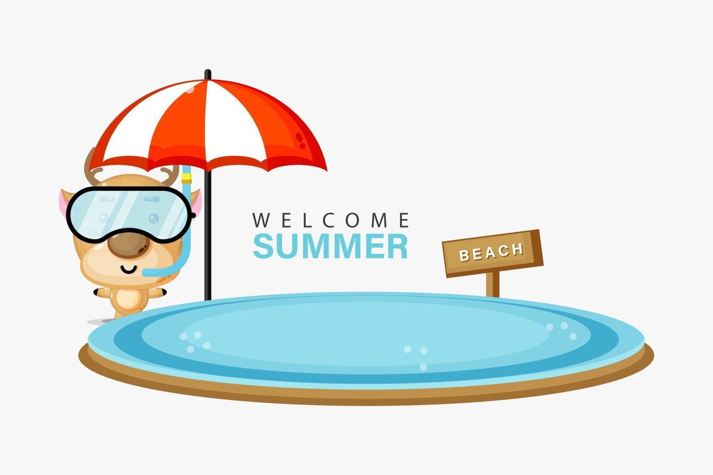 Deer mascot swimming on the beach in summer vector