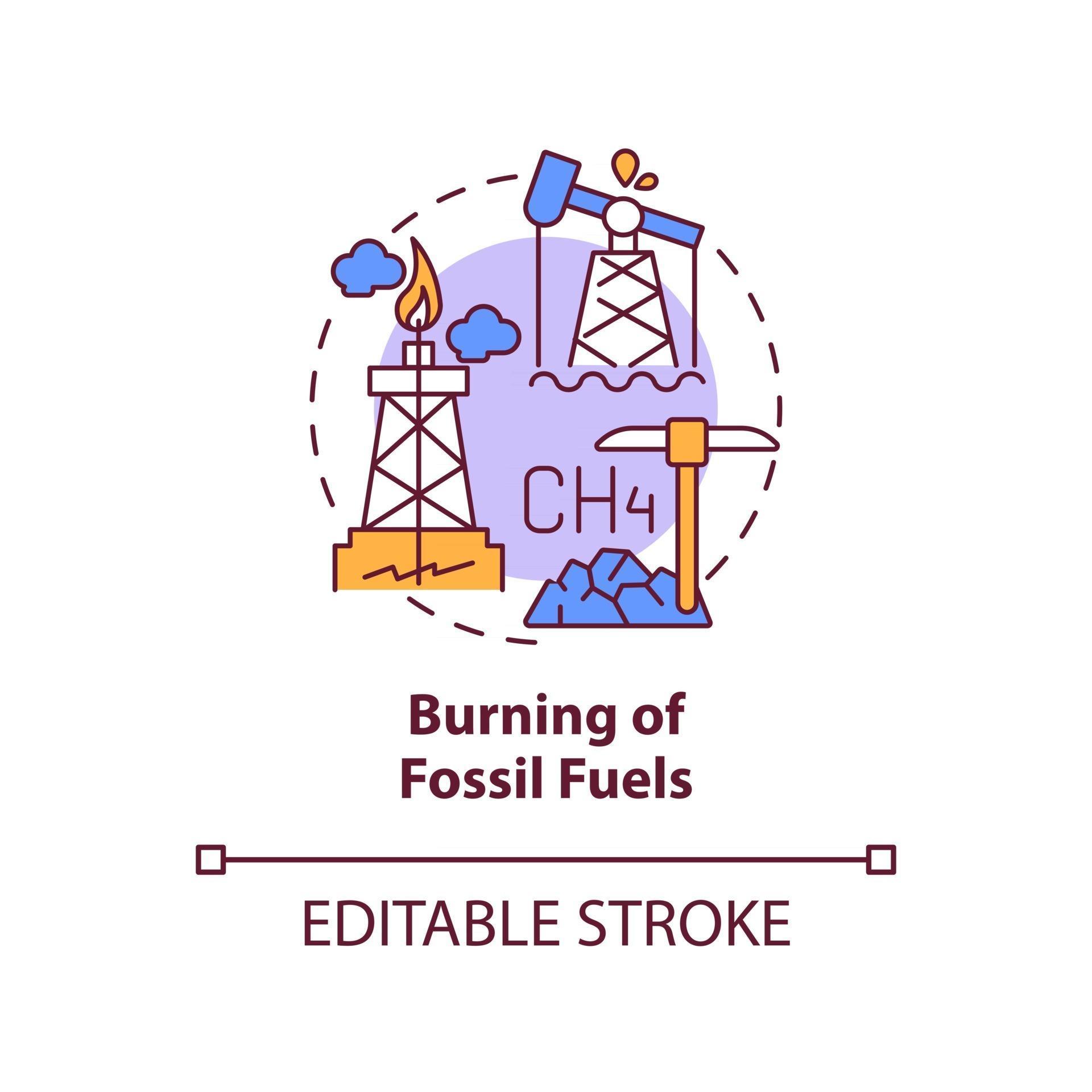 Fossil fuels burning concept icon. Human carbon emissions cause