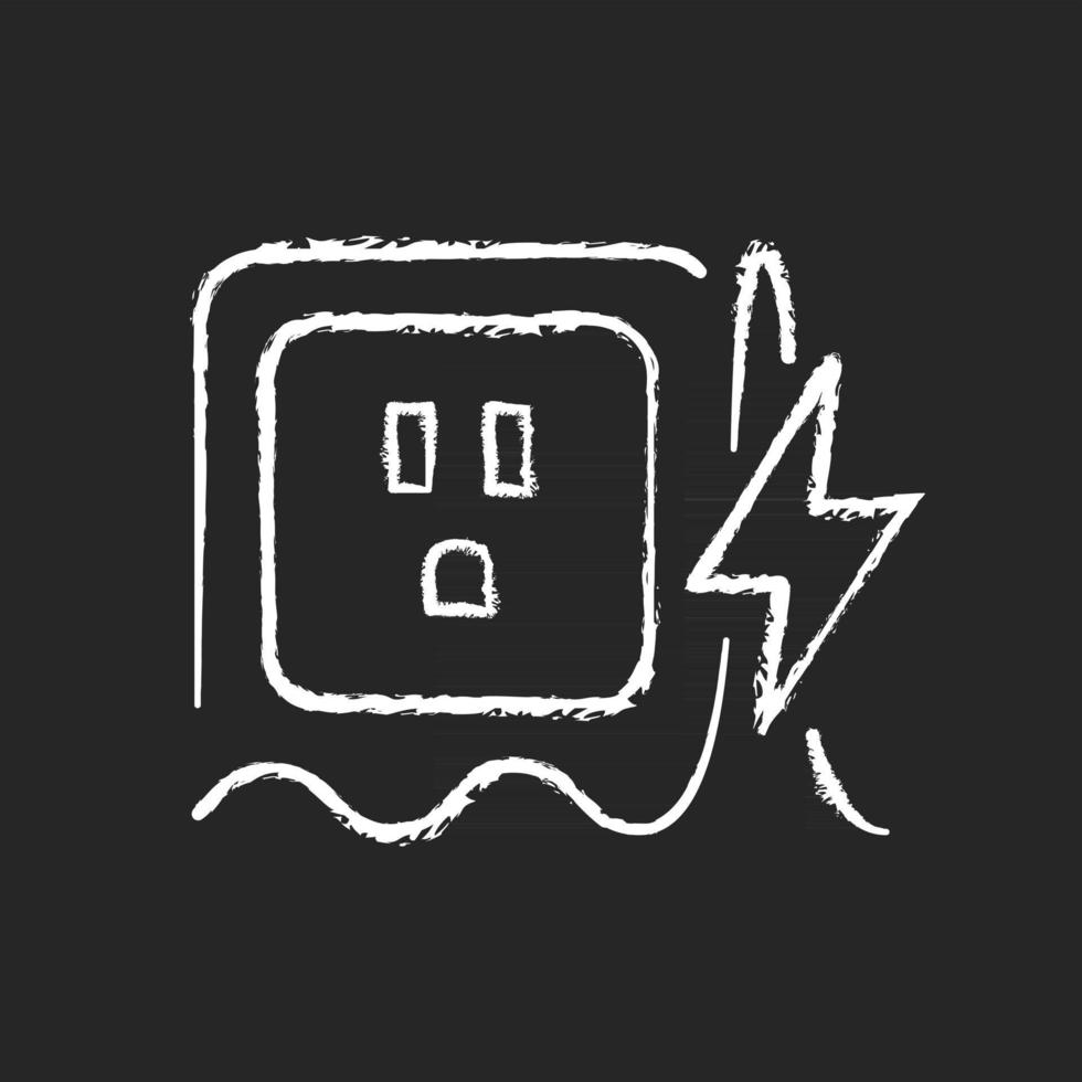 Power surge chalk white icon on dark background. Brief overvoltage spikes. Unexpected electricity flow interruption. Electrical fire risk. Isolated vector chalkboard illustration on black