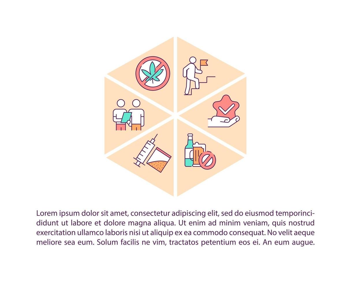 Rehab center concept line icons with text. PPT page vector template with copy space. Brochure, magazine, newsletter design element. Patient addiction treatment linear illustrations on white