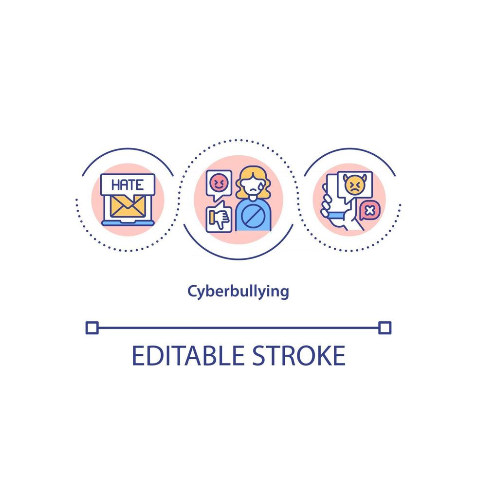 Cyberbullying concept icon. Attacking targets anonymously in cyberspace idea thin line illustration. Bullying through emails, text messages. Vector isolated outline RGB color drawing. Editable stroke
