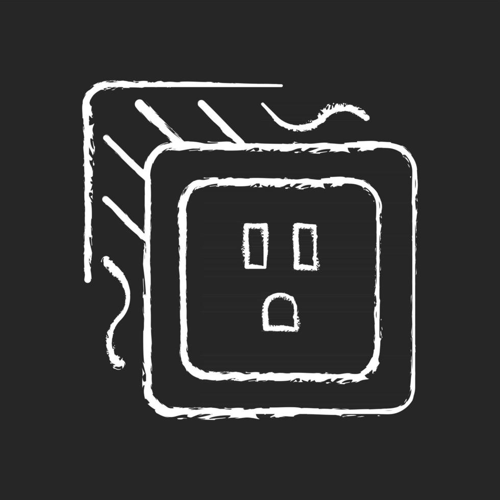 Loose outlet chalk white icon on dark background. Electricity flow disruption. Fire hazard risk. Faulty electrical outlet. Loose connecting wires. Isolated vector chalkboard illustration on black
