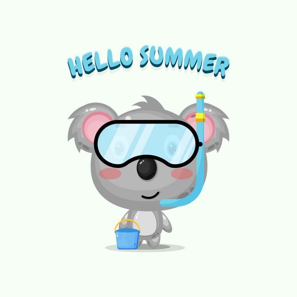 Cute koala mascot wearing diving gear with summer greetings vector
