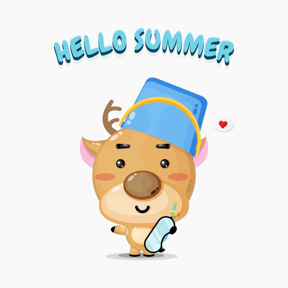 Cute deer mascot wearing a bucket hat with summer greetings vector