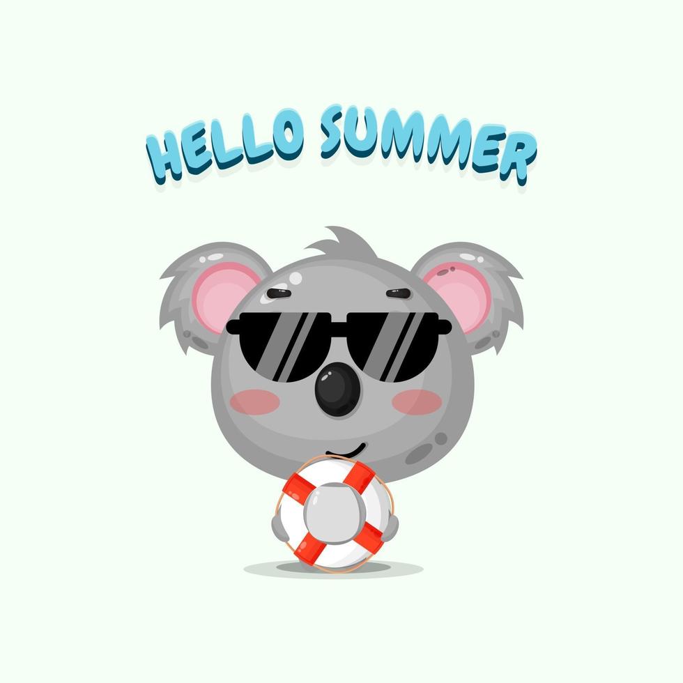 Cute koala carrying a float with summer greetings vector
