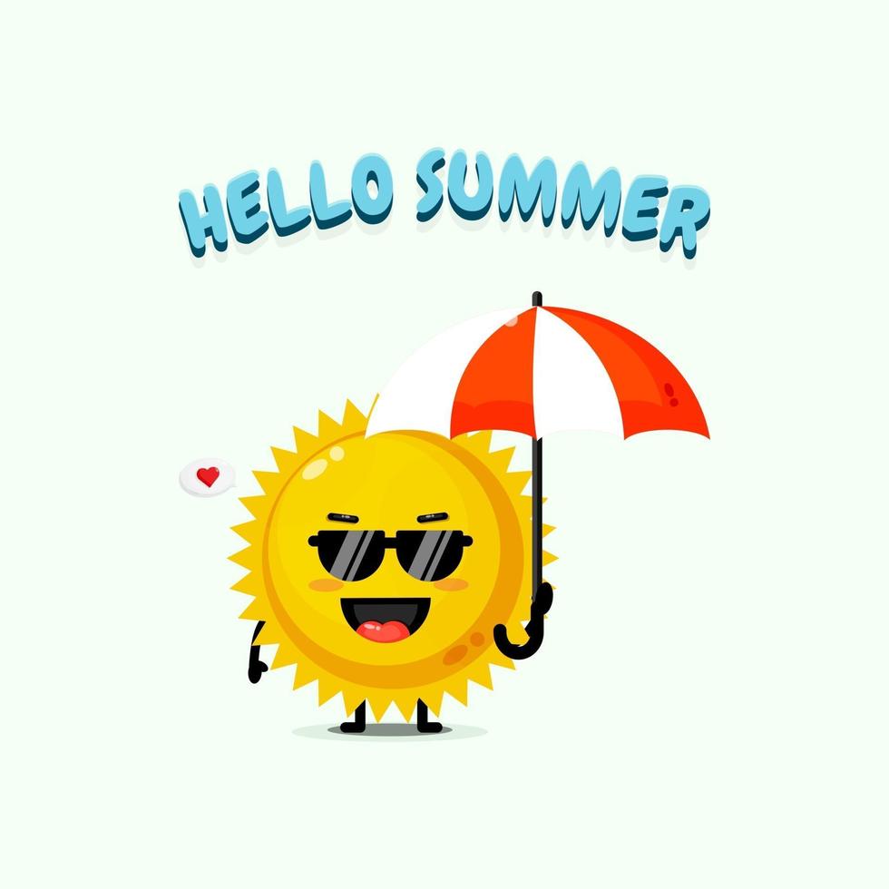 Cute sun mascot carrying umbrella in summer vector