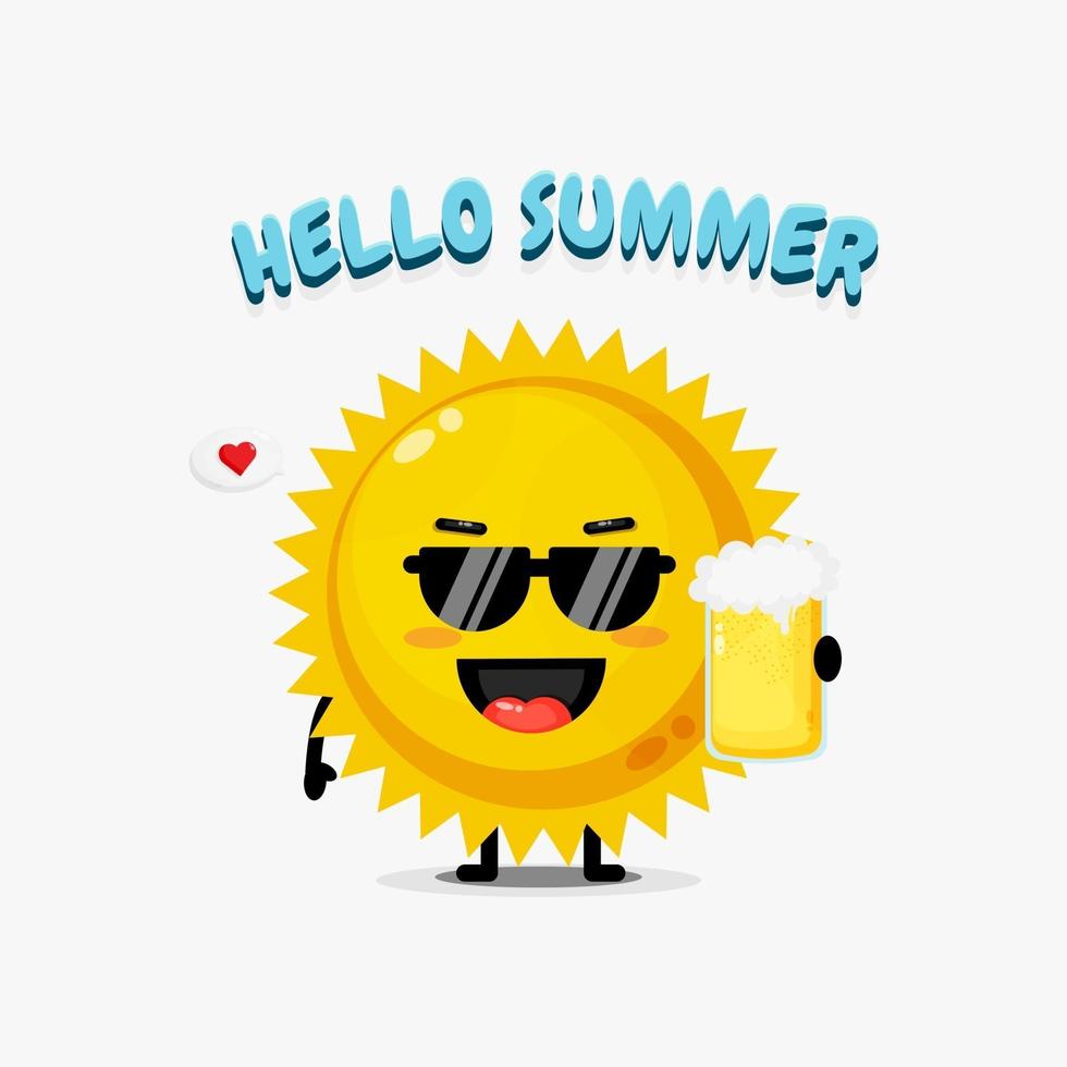 The sun mascot brings beer in summer vector