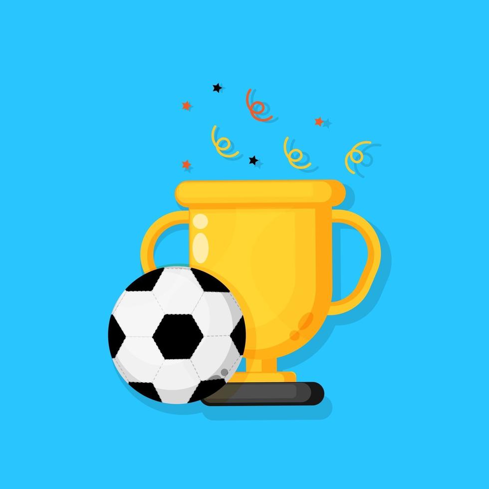 Gold trophy with soccer ball. Sports tournament icon award vector