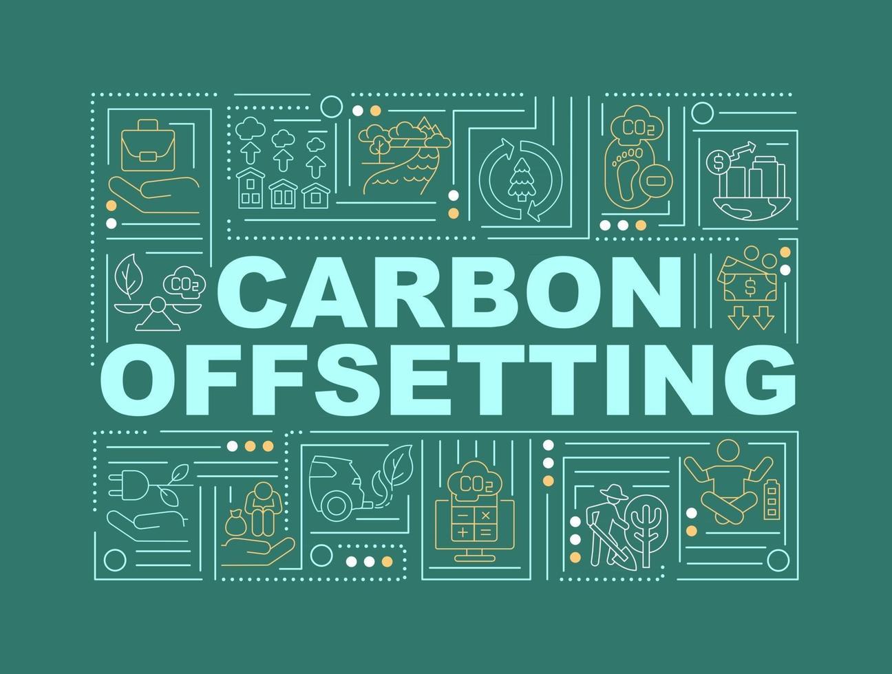 Carbon offset word concepts banner. Tackling global warming. Infographics with linear icons on green background. Isolated creative typography. Vector outline color illustration with text