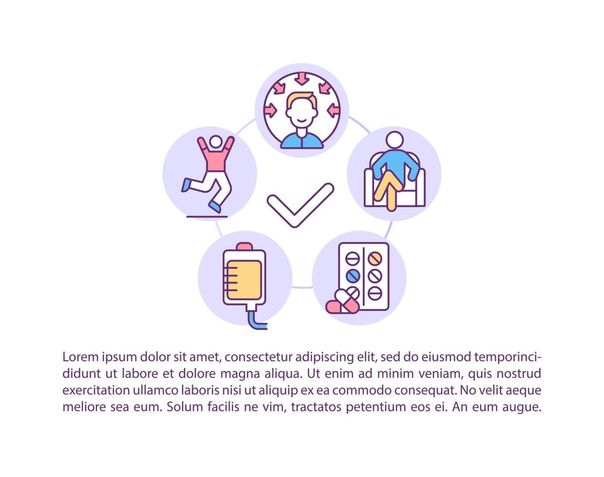 iconos de línea de concepto de estabilización del paciente con texto. plantilla de vector de página ppt con espacio de copia. folleto, revista, elemento de diseño de boletín. ilustraciones lineales de desintoxicación de drogas en blanco