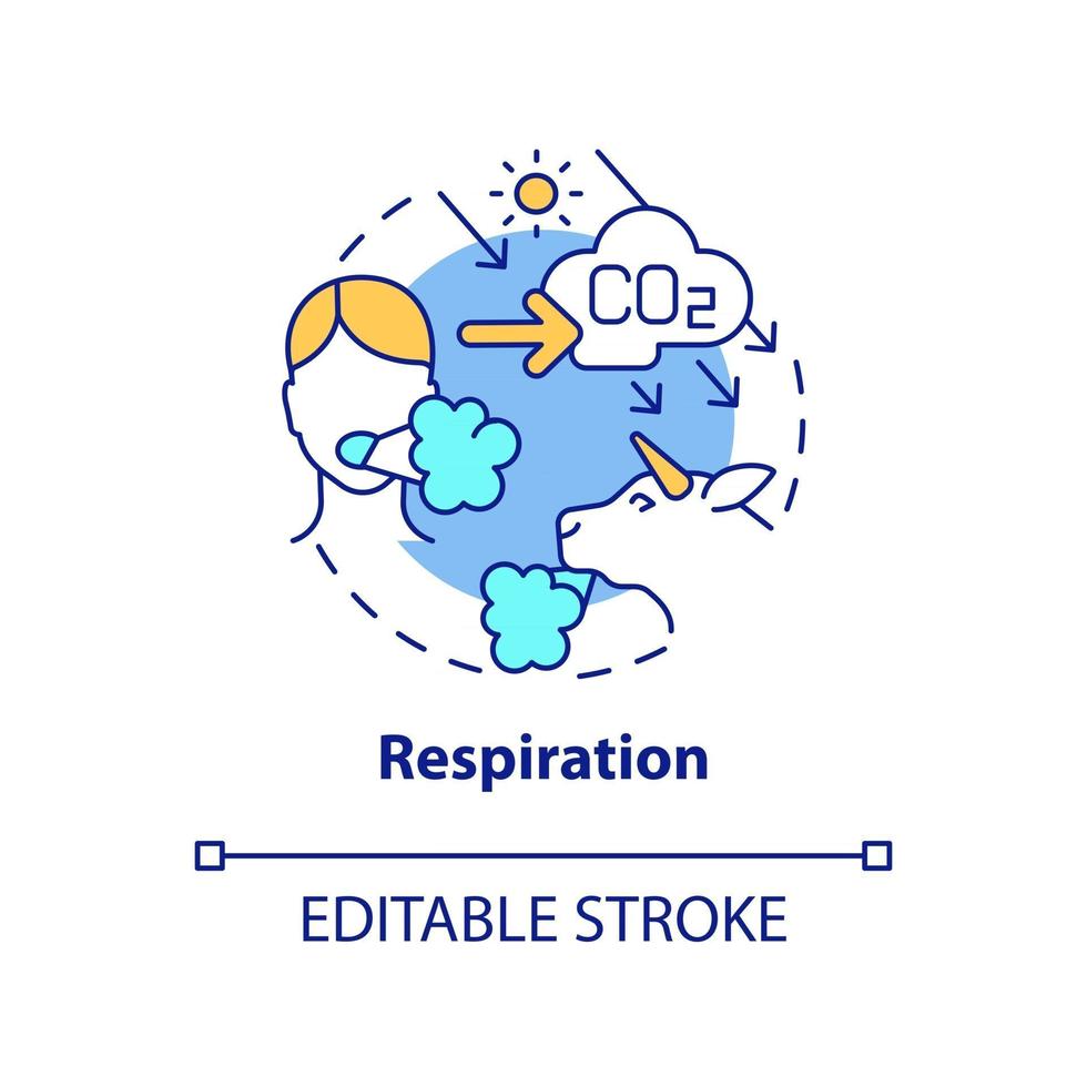 icono del concepto de respiración. Emisiones de carbono natural idea abstracta ilustración de línea fina. produciendo co2 al respirar. proceso de inhalación, exhalación. dibujo de color de contorno aislado vectorial. trazo editable vector