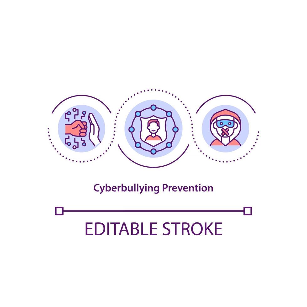 Cyberbullying prevention concept icon. Setting up privacy controls idea thin line illustration. Keeping safety. Raising awareness campaign. Vector isolated outline RGB color drawing. Editable stroke