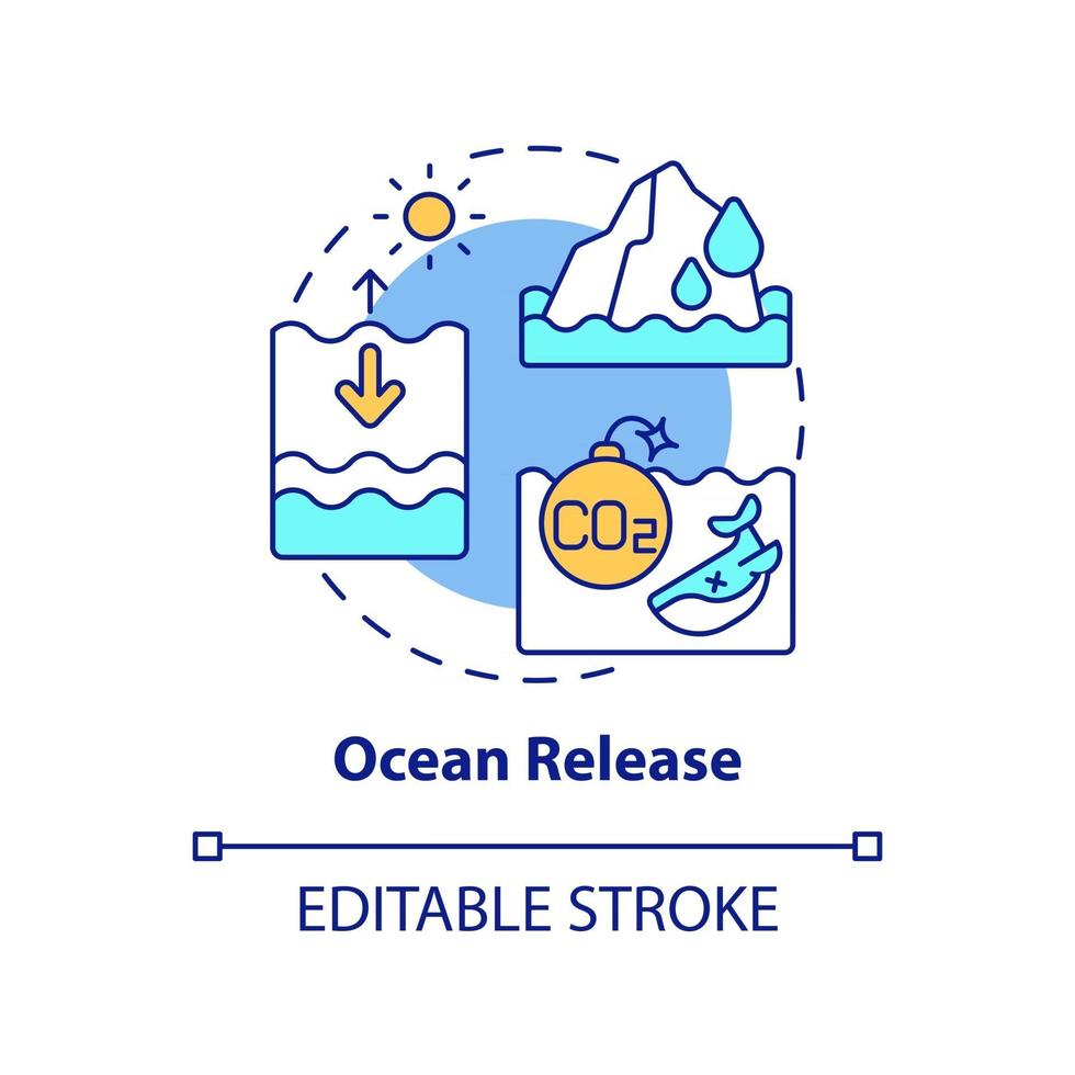 Ocean release concept icon. Natural carbon emissions abstract idea thin line illustration. Ocean warming effects. Changes in water temperature. Vector isolated outline color drawing. Editable stroke