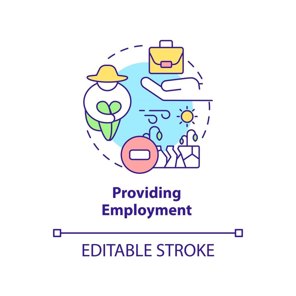 Providing employment concept icon. Carbon offsetting abstract idea thin line illustration. Creating new workplaces. Improving climate impact. Vector isolated outline color drawing. Editable stroke