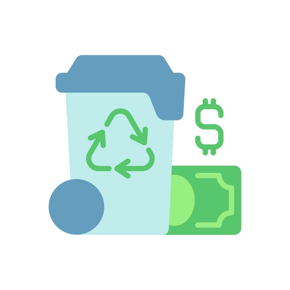 Waste management cost vector flat color icon. Recycling waste costs. Source reduction. Financing and services. Ecological managing. Cartoon style clip art for mobile app. Isolated RGB illustration