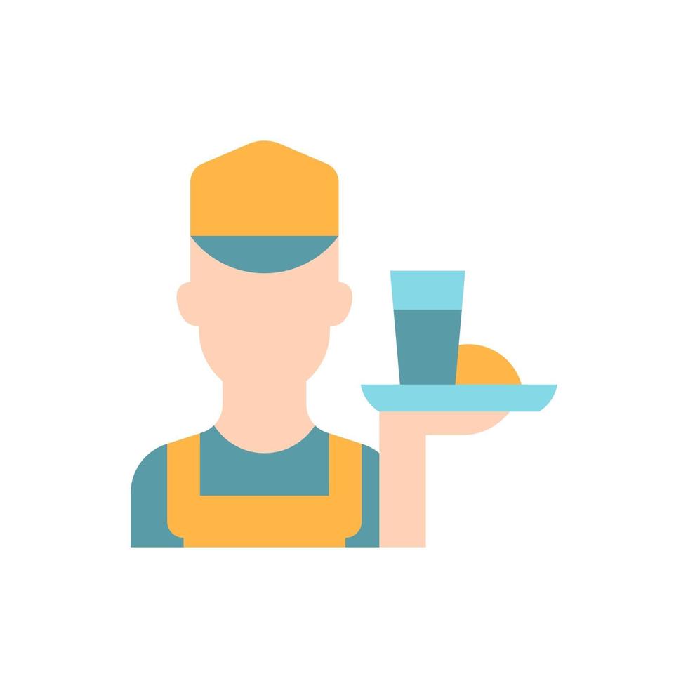 icono de color plano de vector de trabajo pobre. camarero sosteniendo un plato con comida. trabajador mal pagado. trabajo de medio tiempo. grupo social. avatar de persona. imágenes prediseñadas de estilo de dibujos animados para aplicaciones móviles. ilustración rgb aislada