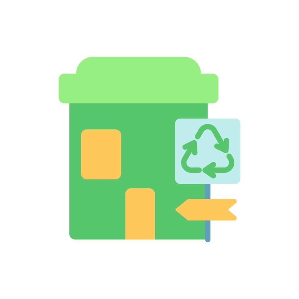 Recycling collection center vector flat color icon. Landfill and material recovery facility. Drop-off center. Transfer station. Cartoon style clip art for mobile app. Isolated RGB illustration