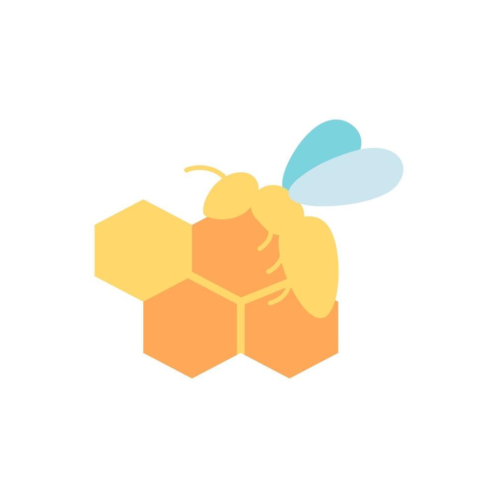 Honey bee and combs vector flat color icon. Bio product ingredient, natural and organic food. Wasp with honeycombs. Cartoon style clip art for mobile app. Isolated RGB illustration