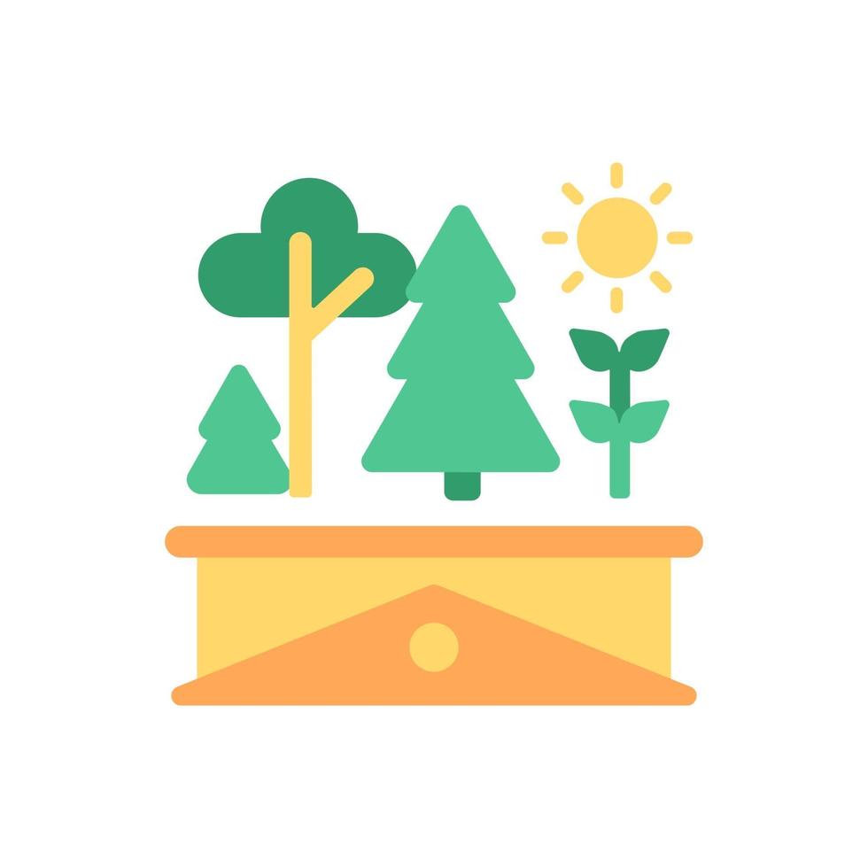 Roof garden vector flat color icon. Rooftop greenery. Modern building terrace with trees. Ecology and environmental protection. Cartoon style clip art for mobile app. Isolated RGB illustration